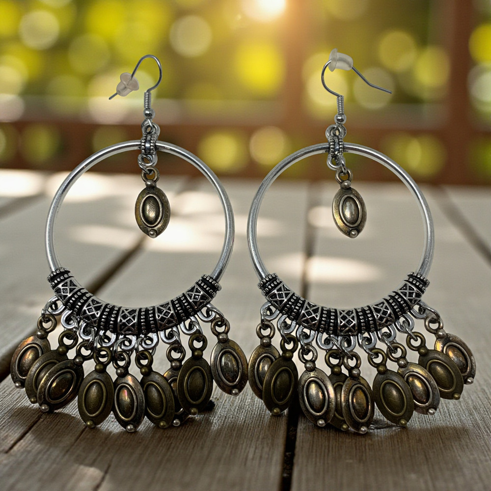 Vintage Y2K Oversized Silver & Gold Dangle Earrings Pierced Bohemian Artsy Hoop